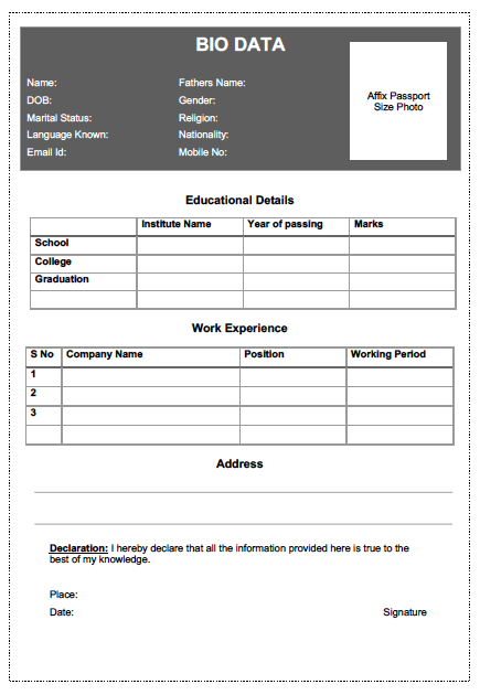 9 Simple Bio Data Formats For Job PDF Word Free Download