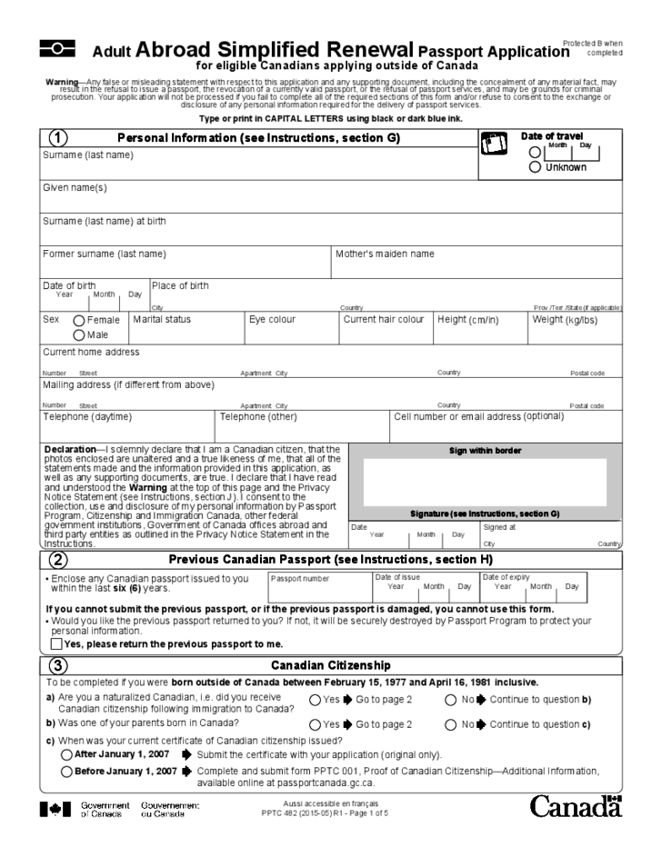 Adult Abroad Passport Renewal Application For Eligible Canadians Free