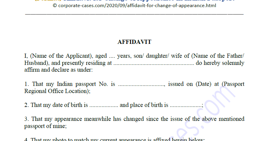 Affidavit For Change Of Appearance In Indian Passport Format 