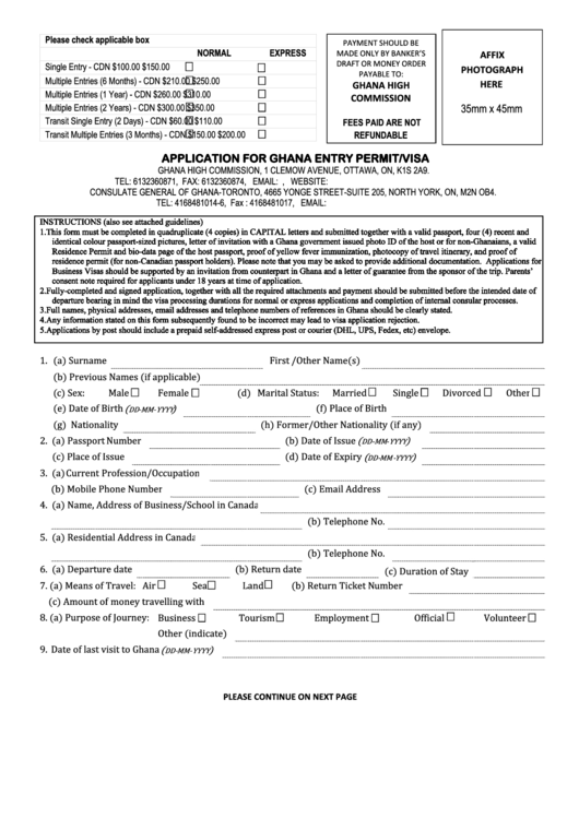 Application For Ghana Entry Permit visa Printable Pdf Download