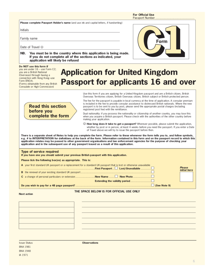 Application For United Kingdom Passport For Applicants 16 And Over Free 