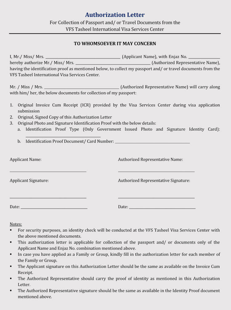 Authority Letter To Collect Passport Collection Letter Templates