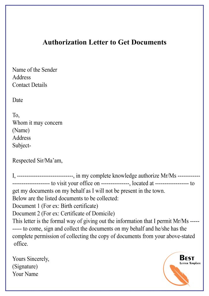 Authorization Letter To Process Documents Sample Example Best