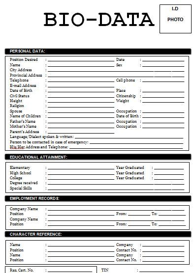 Biodata Format Free Templates For A Job And Marriage Biodata Format 