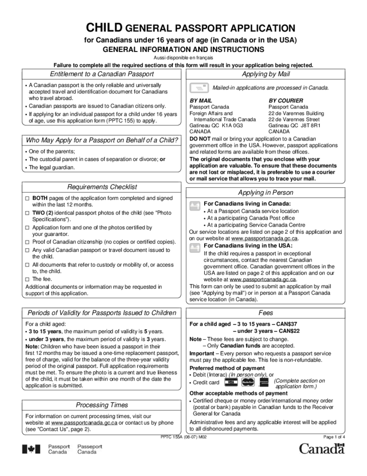 Child General Passport Application For Canadians Under 16 Years Of Age