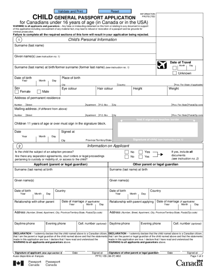 Child General Passport Application For Canadians Under 16 Years Of Age