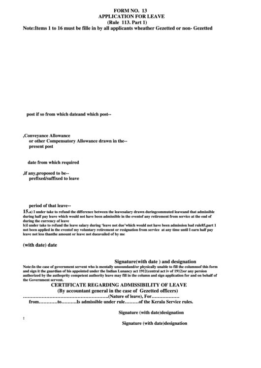 Commuted Leave Form Printable Pdf Download