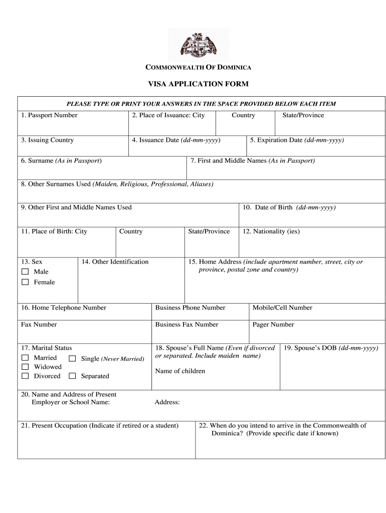 Dominica Visa Form Fill Online Printable Fillable Blank PdfFiller