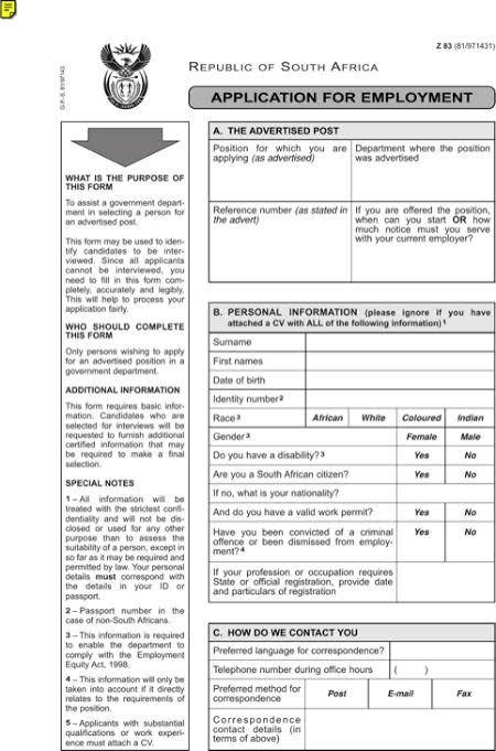 Download The New Z83 Application Form PDF Word Format Wiki SA