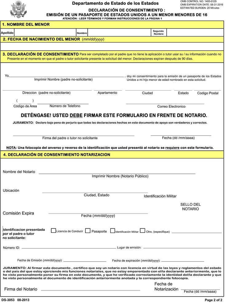 Ds 3053 Consent Form 30 53 Espa ol Ds 3053 Passport Form Passport