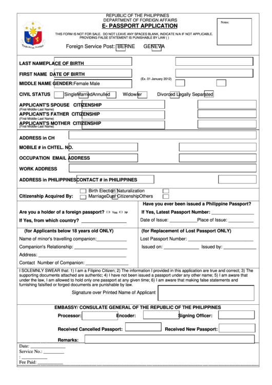 E Passport Application Form Philippine Embassy Printable Pdf Download