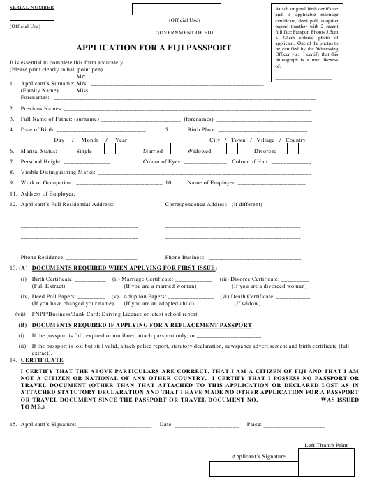 Fiji Application Form For A Fiji Passport Download Printable PDF 