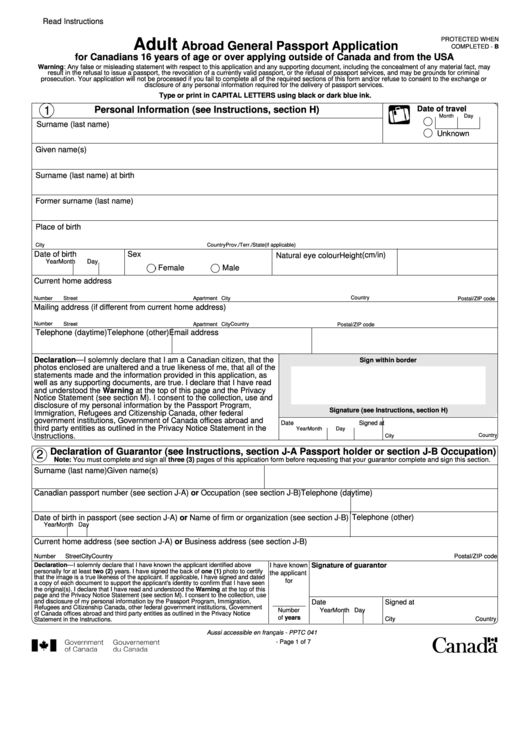 Fillable Adult Abroad General Passport Application For Canadians 16