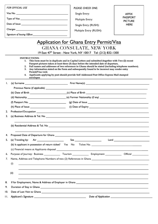 Fillable Application Form For Ghana Entry Permit Visa Printable Pdf