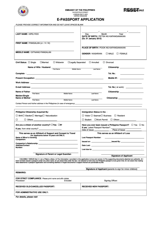 Fillable E Passport Application Philippine Embassy In London 