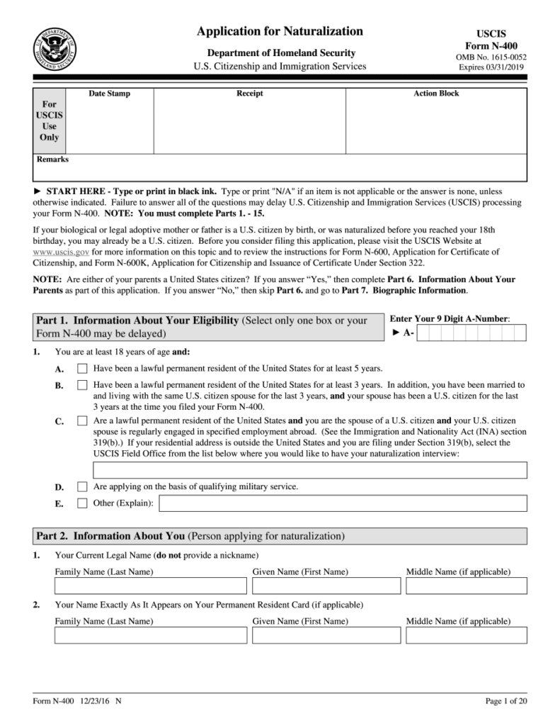 Form N 400 US Citizenship Application Fill Online Sample For 