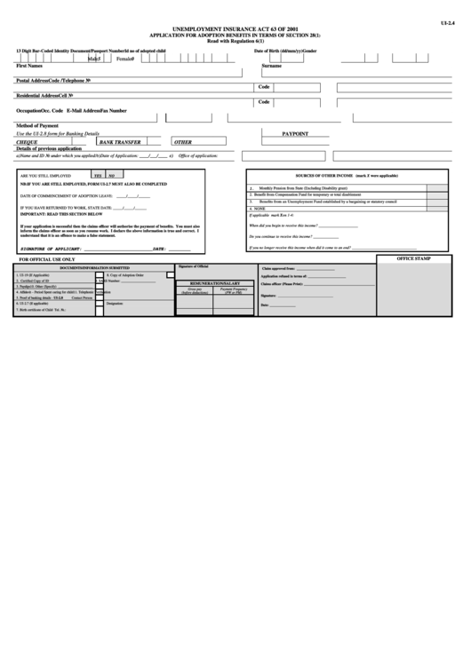 Form Ui 2 4 Application For Adoption Benefits Printable Pdf Download