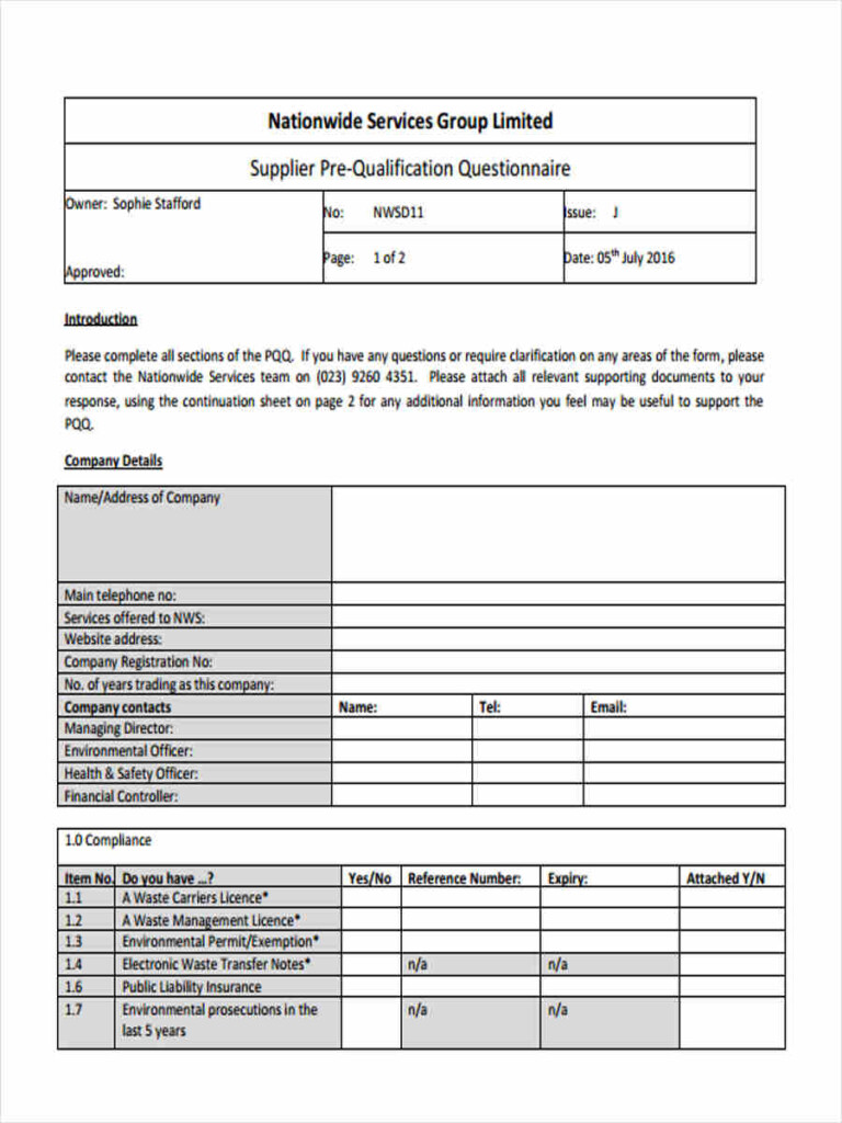 FREE 13 Supplier Questionnaire Forms In PDF Ms Word Excel