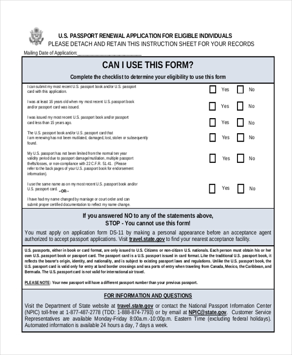 FREE 9 Sample Passport Renewal Forms In PDF MS Word