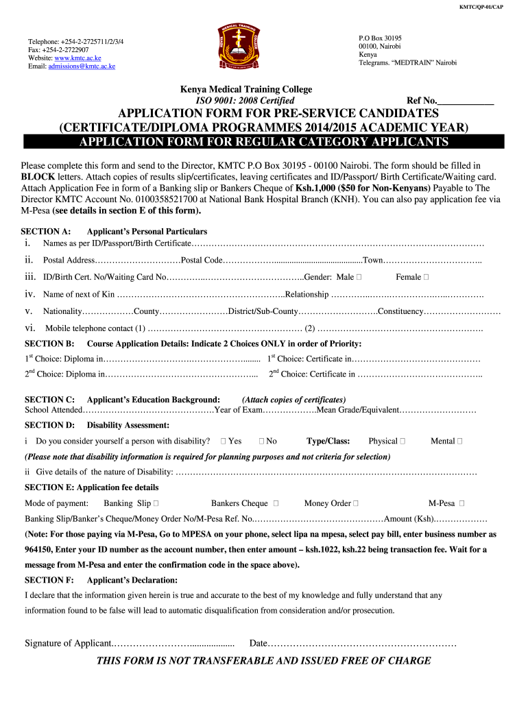 Kmtc Application Form Fill Out And Sign Printable PDF Template SignNow