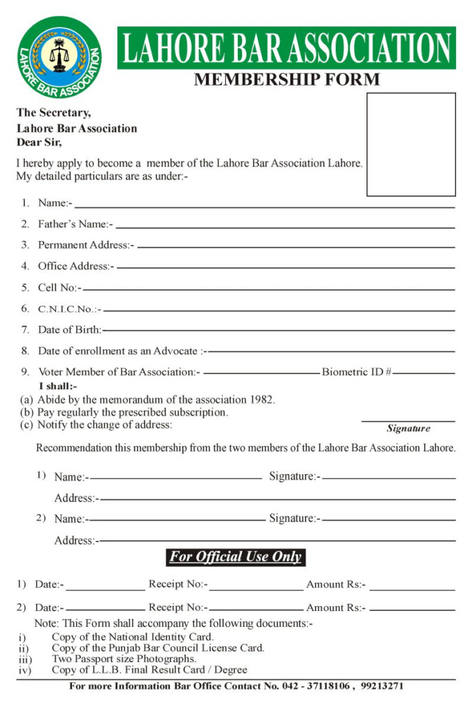 MEMBERSHIP FORM Lahore Bar Association