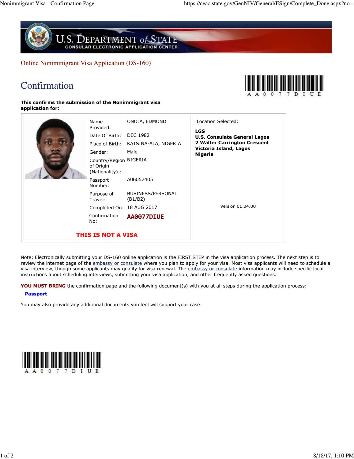 Nonimmigrant Visa Confirmation Page By Edmonoja Issuu