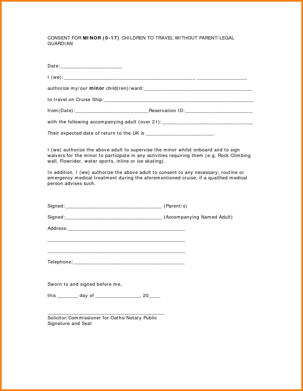 Notarized Letter Sample Letter Of Consent To Travel Without Parents 