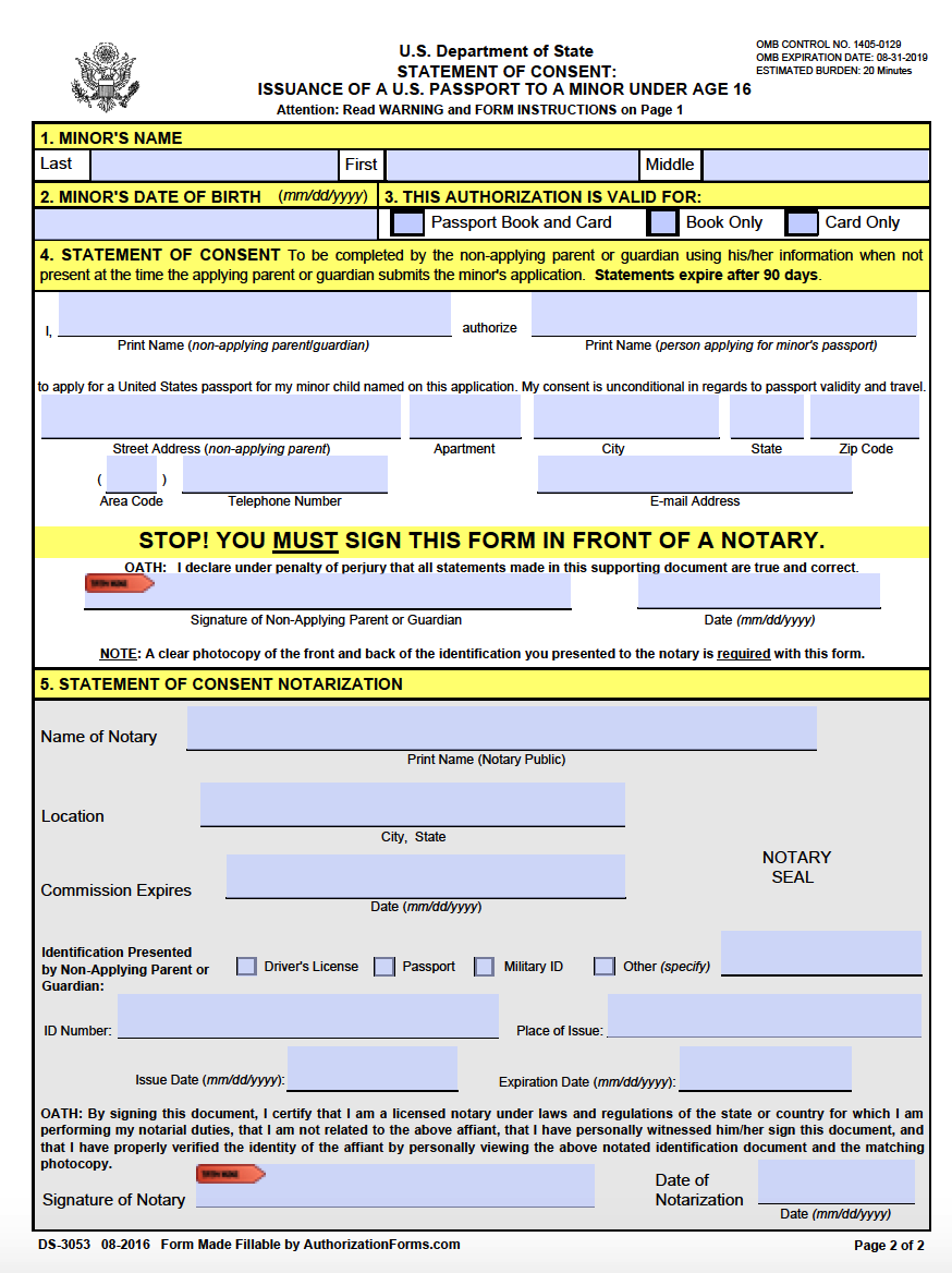 Passport Application Form Absent Parent PrintableForm Printable