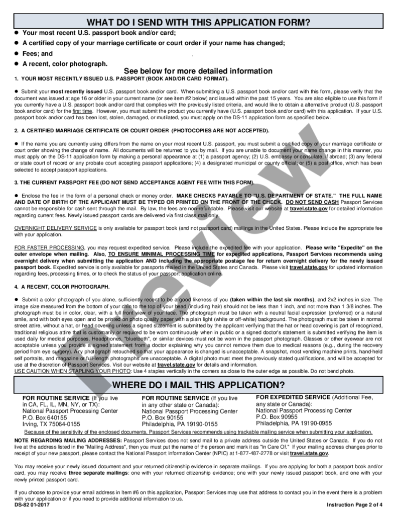 Passport Renewal Application 2020 Form Ds 82 Passport Renewal Form To 