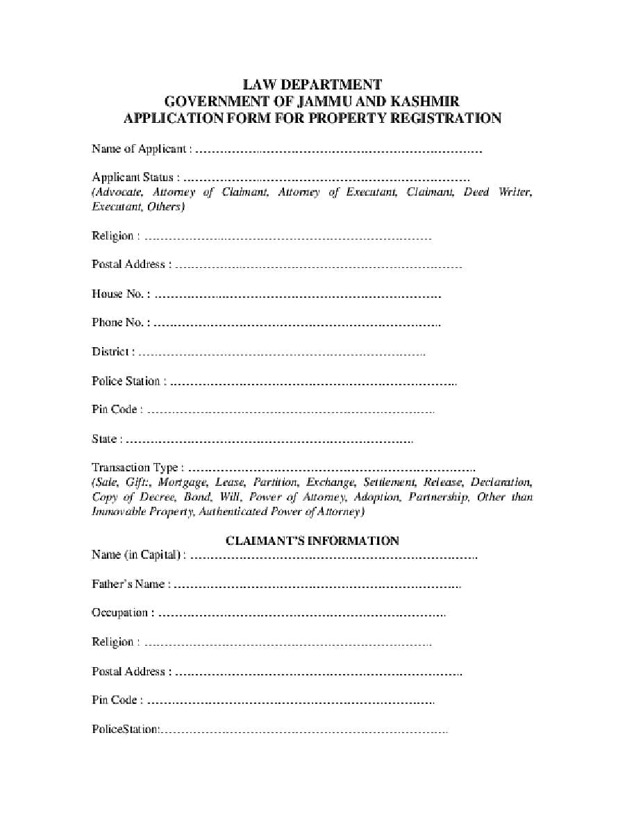 PDF Jammu Kashmir Property Registration Form PDF Download InstaPDF