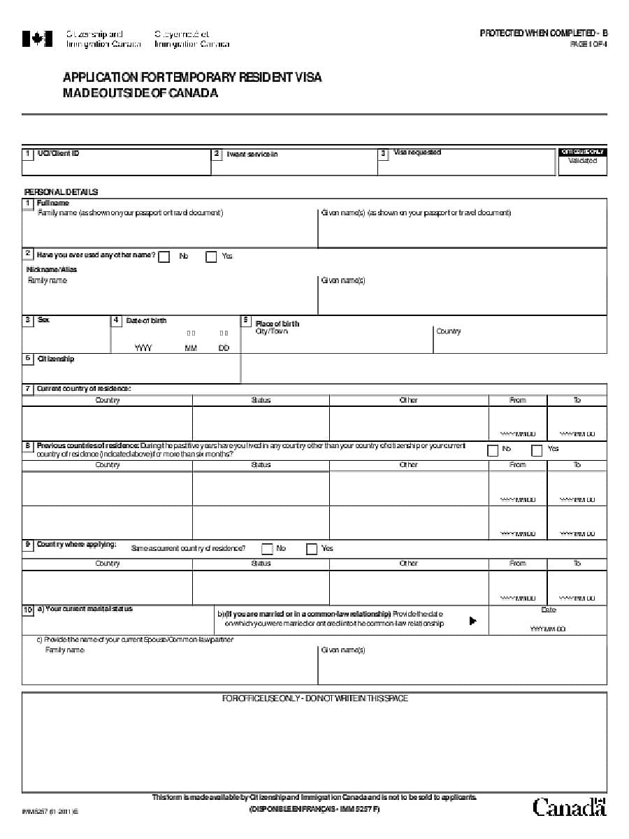 PDF Visa Application Form For Canada PDF Download InstaPDF