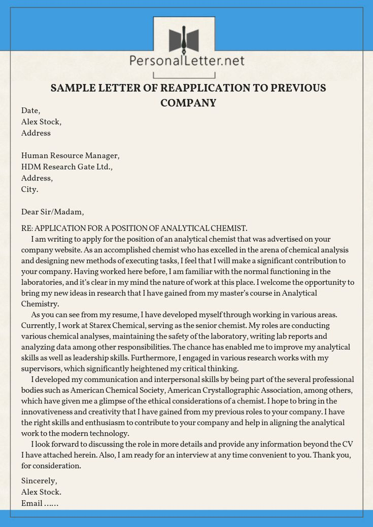 Professional Sample Letter Of Reapplication To Previous Company