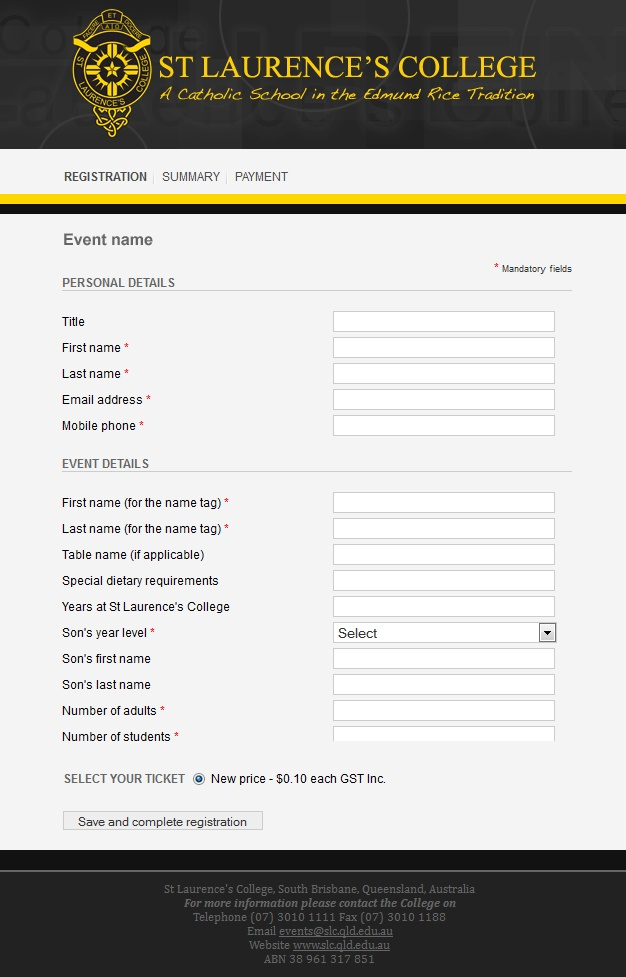 Registration Form Design For St Laurence s College Writing Dialogue 