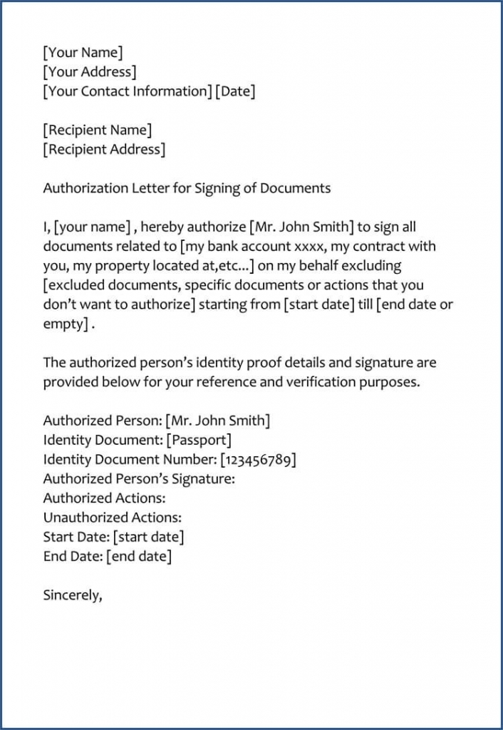 Signature Authorization Letter Template Business Format