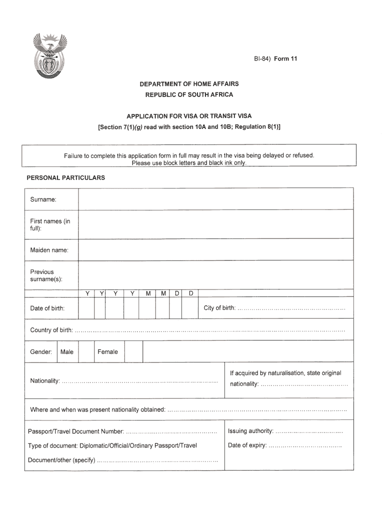 South Africa Form Application Visa Fill Online Printable Fillable 