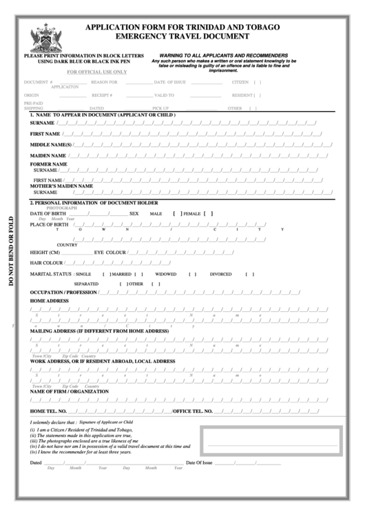 Top Trinidad And Tobago Passport Forms And Templates Free To Download 