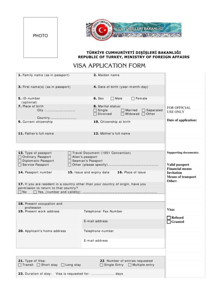 Turkish Visa Application Form Download Fillable PDF Templateroller