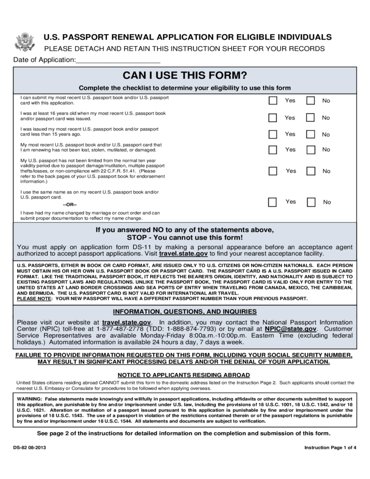 U S Passport Renewal Application For Eligible Individuals Free Download