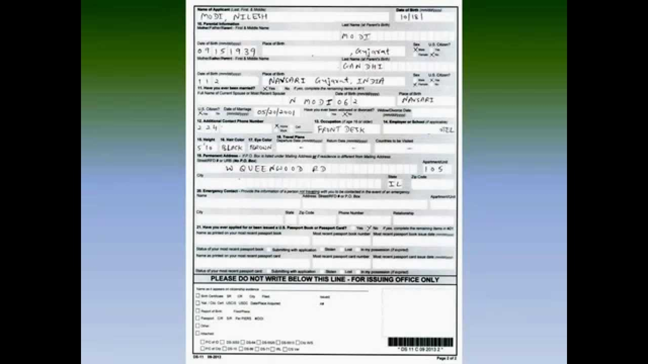 US PASSPORT APPLICATION FORM SAMPLE YouTube