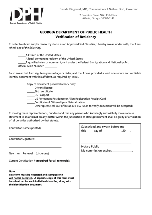 Verification Of Residency Form Georgia Department Of Public Health 